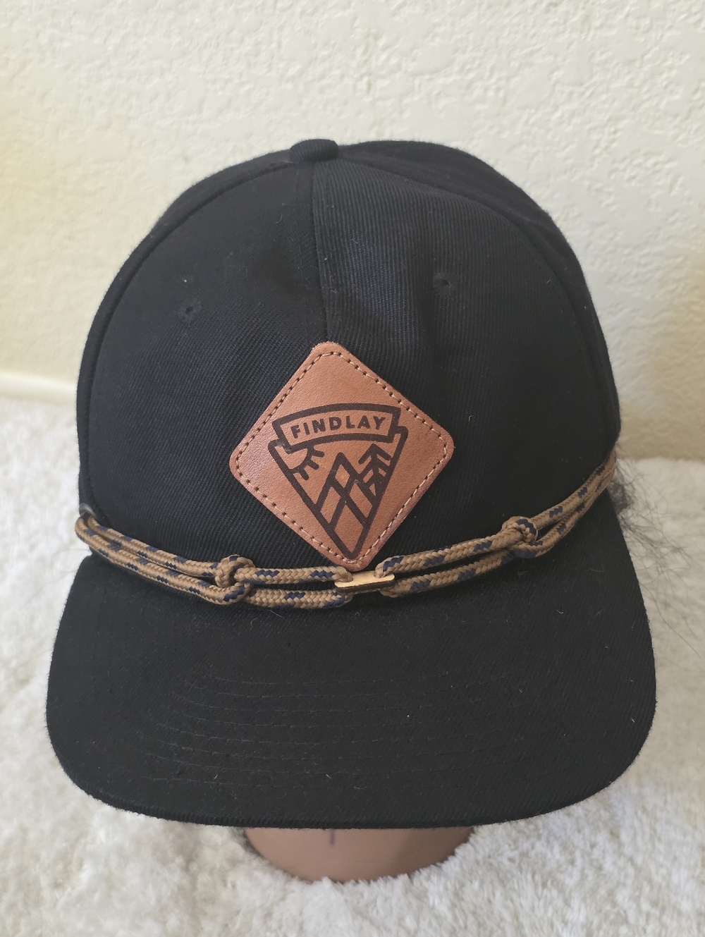 Findlay Black Baseball Cap with Brown Leather Patch